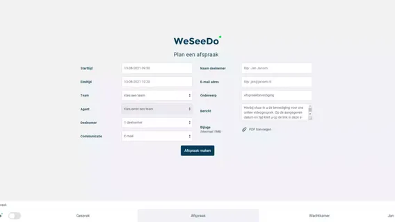 Screenshot van de afspraakpagina in WeSeeDo waar je makkelijk afspraken kunt inplannen