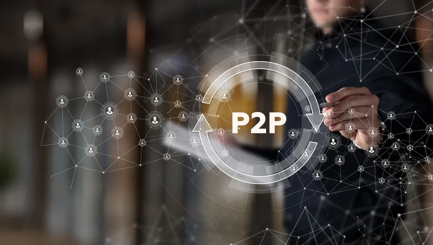 Een foto van een digitaal netwerk met de letters en cijfers: P2P