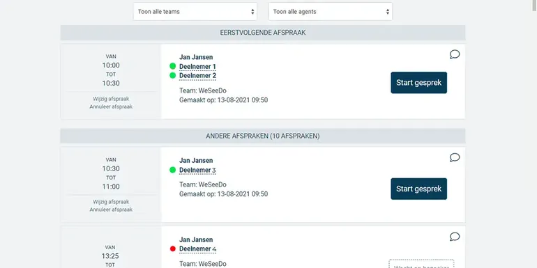WeSeeDo wachtkamerfunctie: direct inzicht in je geplande afspraken
